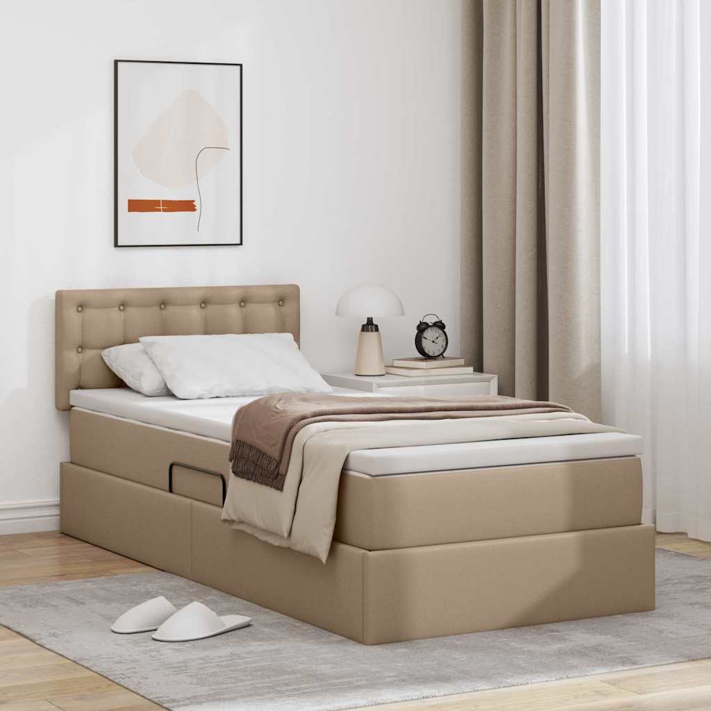 Ágy tárolóval és LED lámpával matracmal Kávé 90 x 190 cm Műbőr