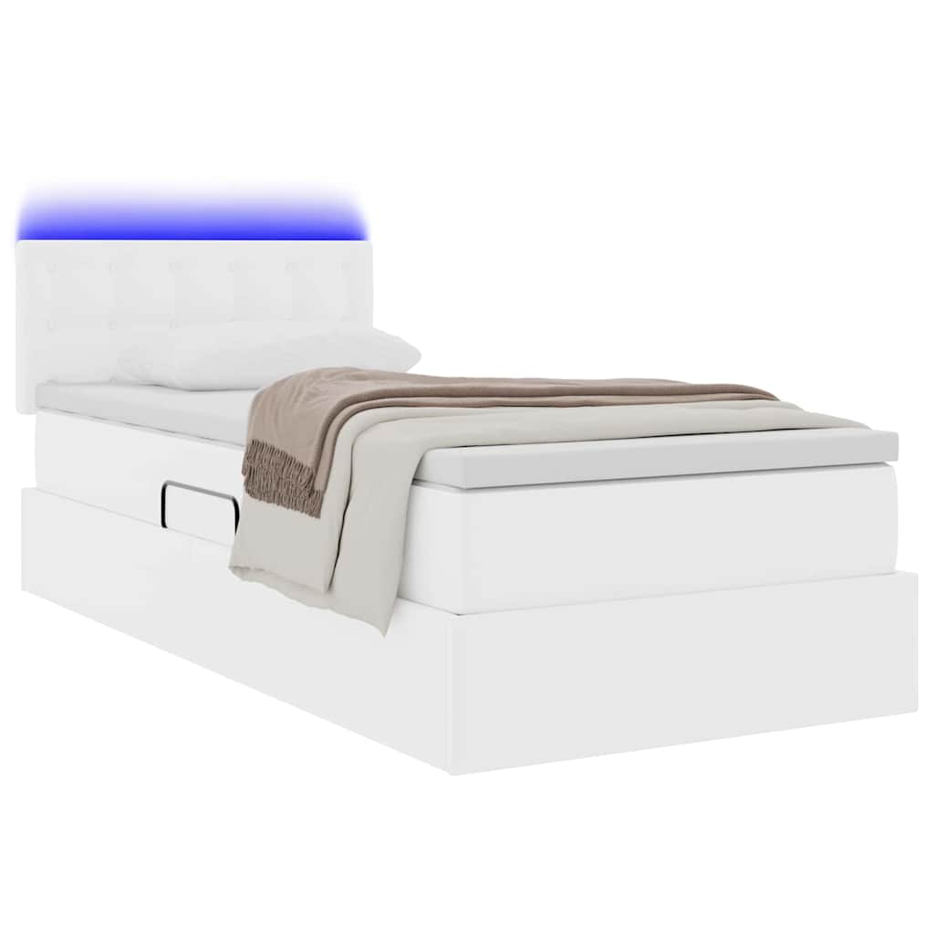 Ágy tárolóval és LED lámpával Tiszta Fehér 90 x 200 cm Műbőr