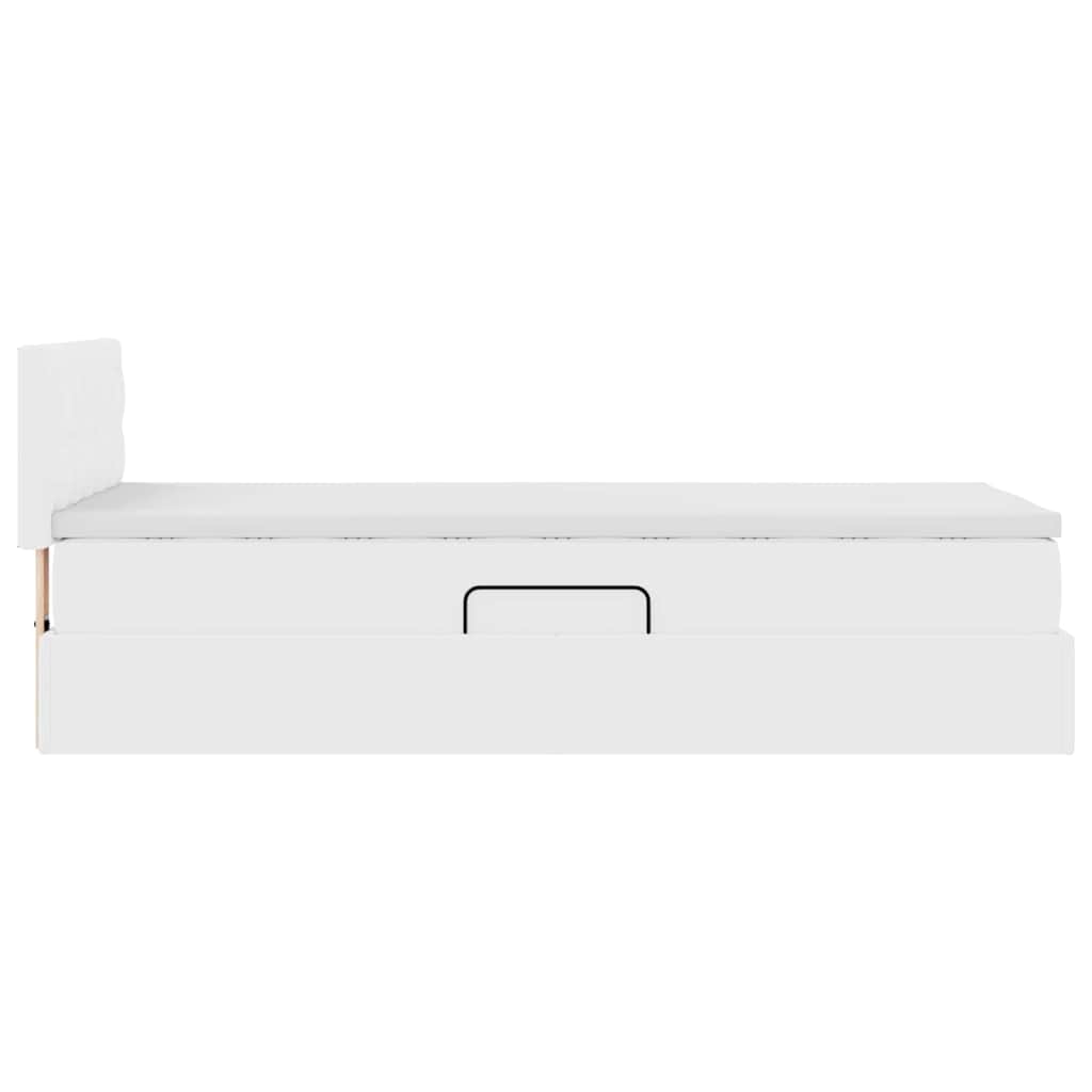Ágy tárolóval és LED lámpával Tiszta Fehér 90 x 200 cm Műbőr