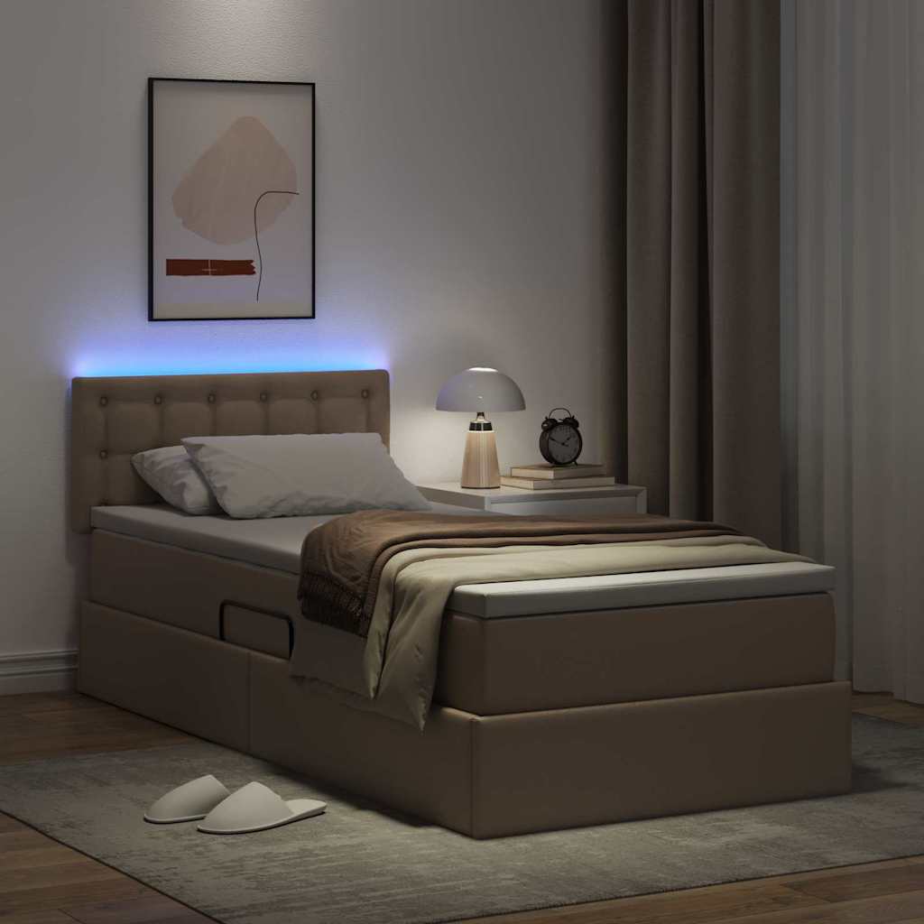 Ágy tárolóval és LED lámpával matracmal Kávé 90 x 200 cm Műbőr