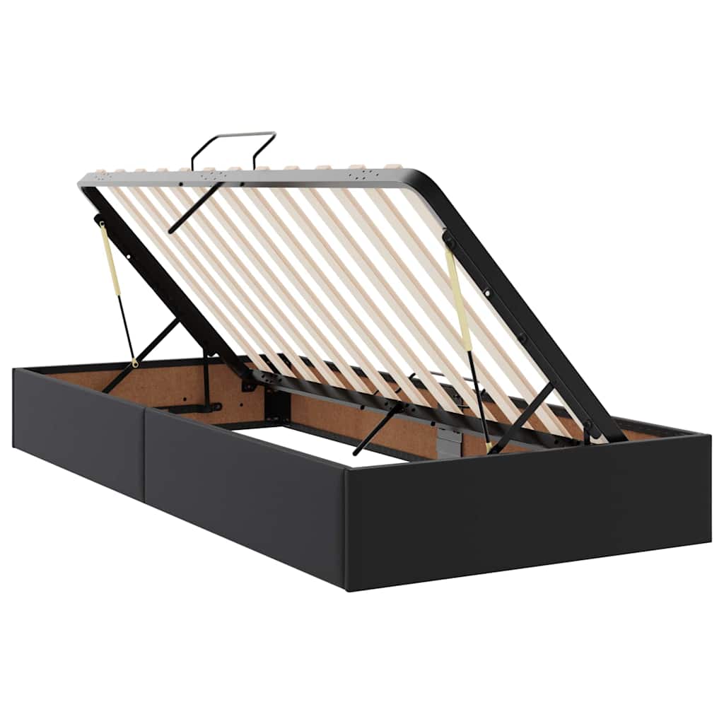 Ágy tárolóval és LED lámpával Fekete 100 x 200 cm Műbőr