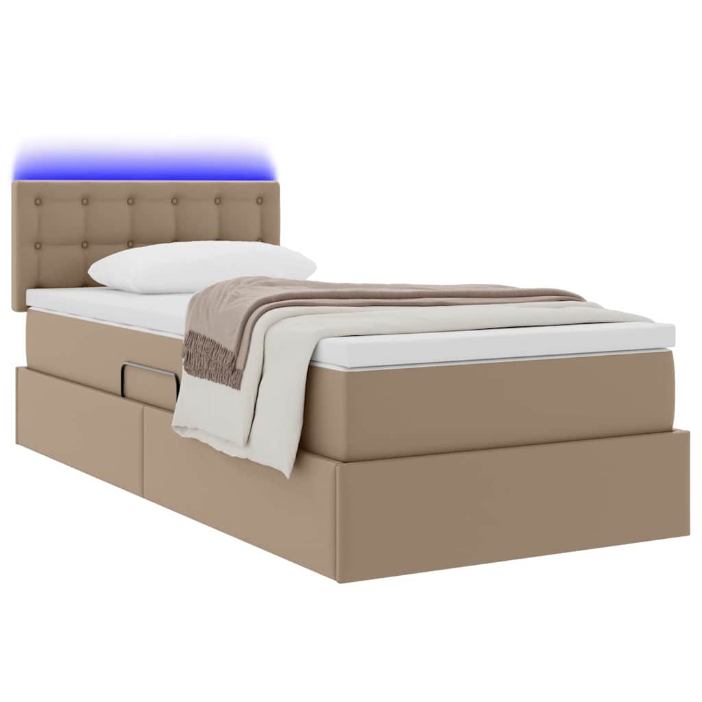 Ágy tárolóval és LED lámpával tárolóval Kávé 100 x 200 cm Műbőr