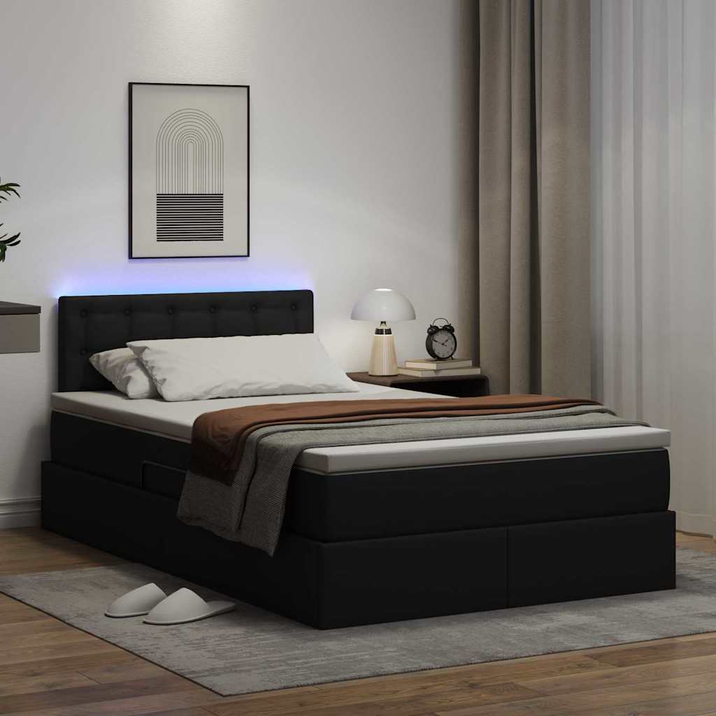 Ágy tárolóval és LED lámpával Fekete 120 x 190 cm Műbőr
