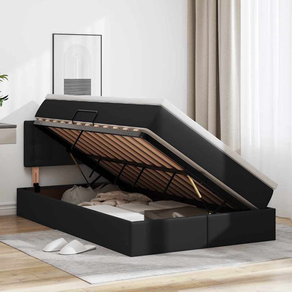 Ágy tárolóval és LED lámpával Fekete 120 x 190 cm Műbőr