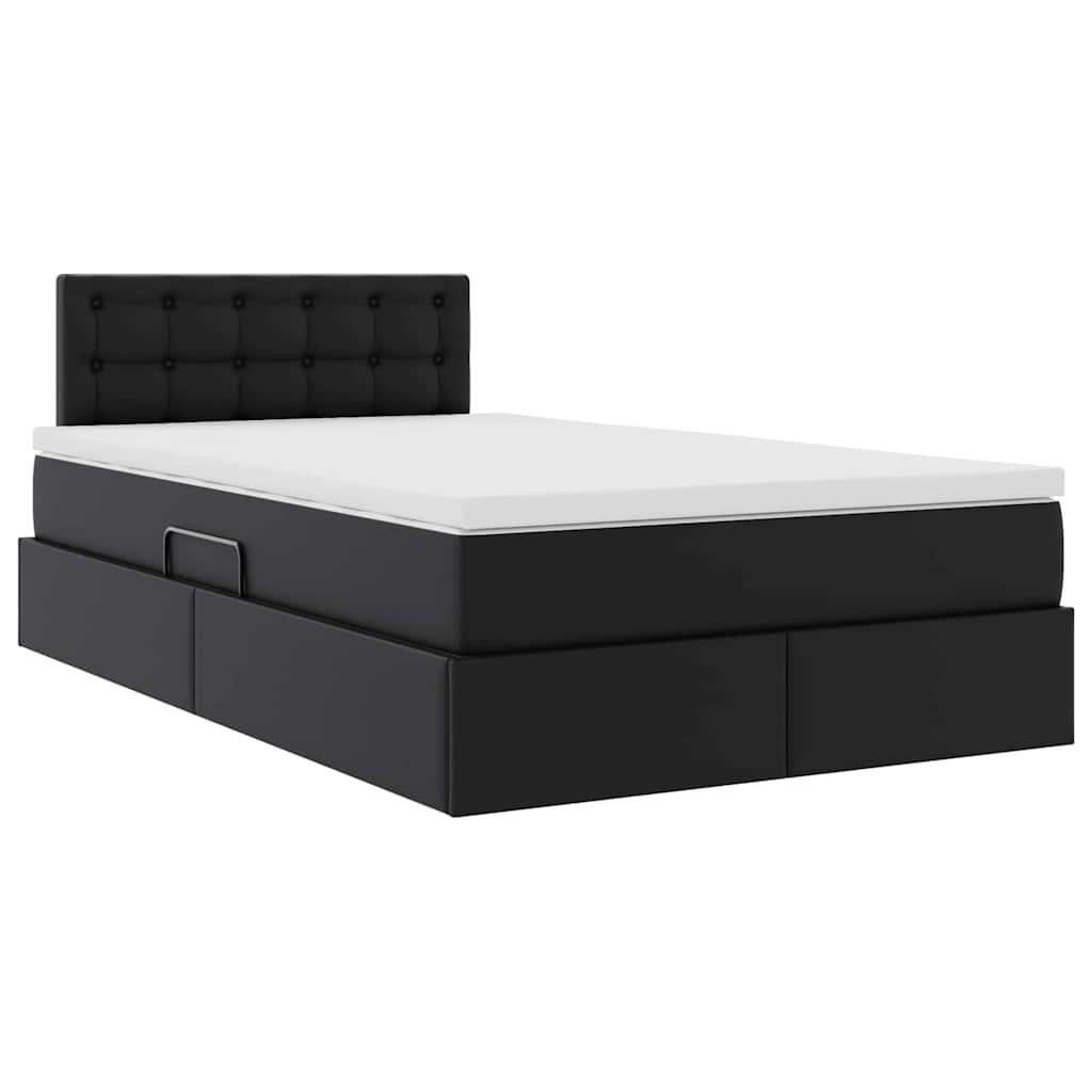 Ágy tárolóval és LED lámpával Fekete 120 x 190 cm Műbőr