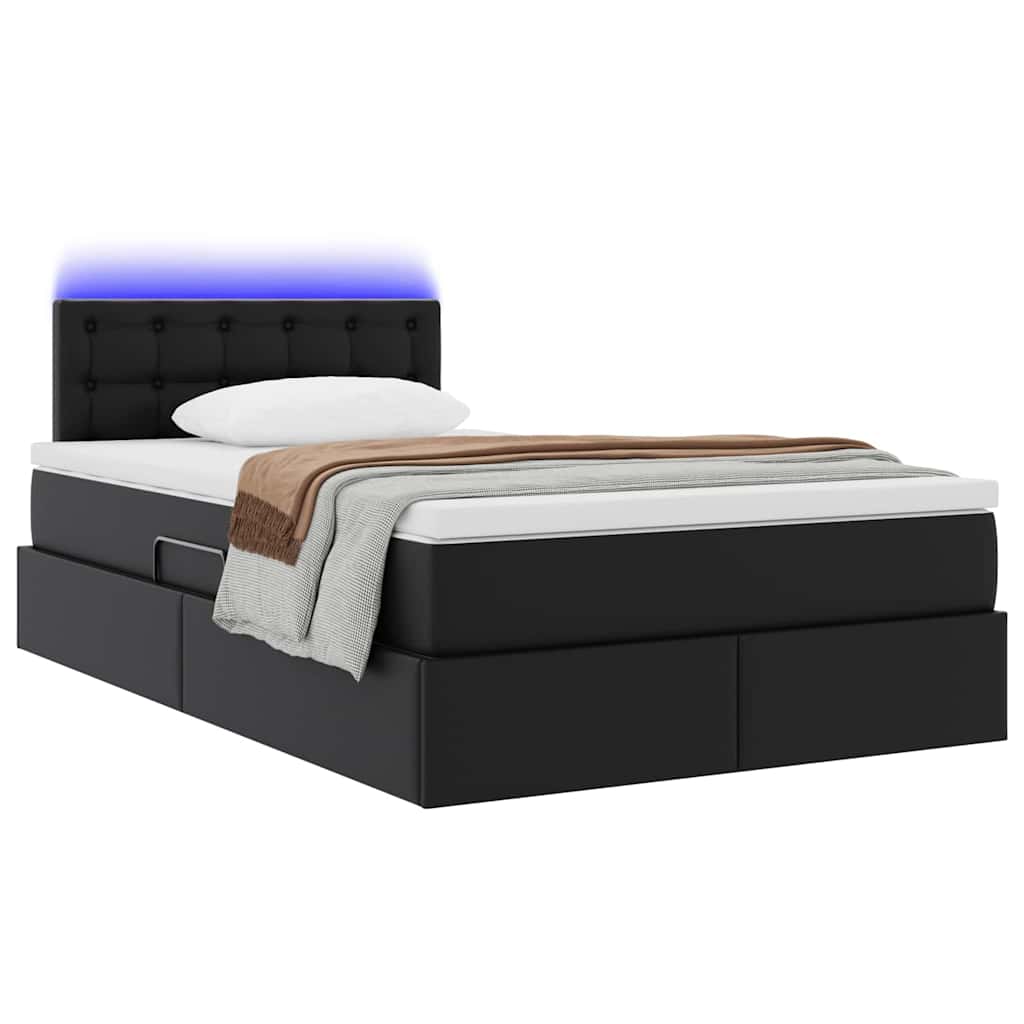 Ágy tárolóval és LED lámpával Fekete 120 x 190 cm Műbőr