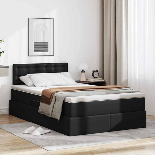Ágy tárolóval és LED lámpával leddel Fekete 120 x 200 cm Műbőr