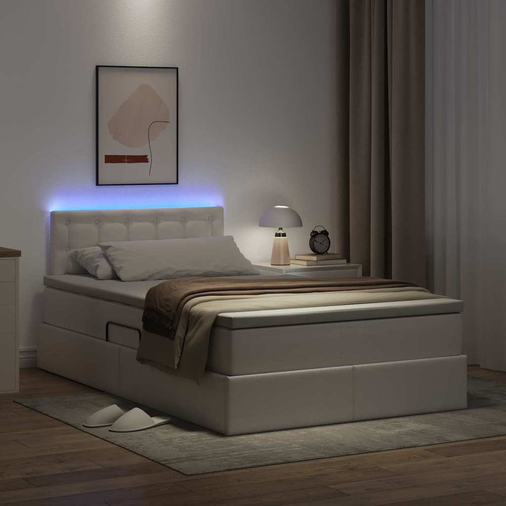 Ágy tárolóval és LED lámpával Tiszta Fehér 120 x 200 cm Műbőr