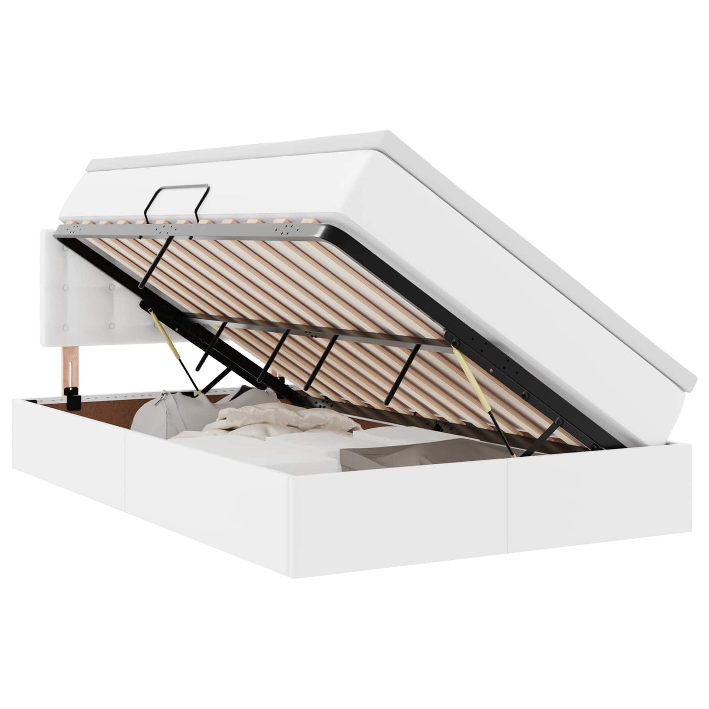 Ágy tárolóval és LED lámpával Tiszta Fehér 120 x 200 cm Műbőr