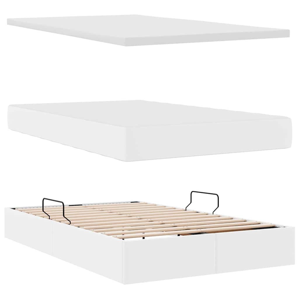 Ágy tárolóval és LED lámpával Tiszta Fehér 120 x 200 cm Műbőr