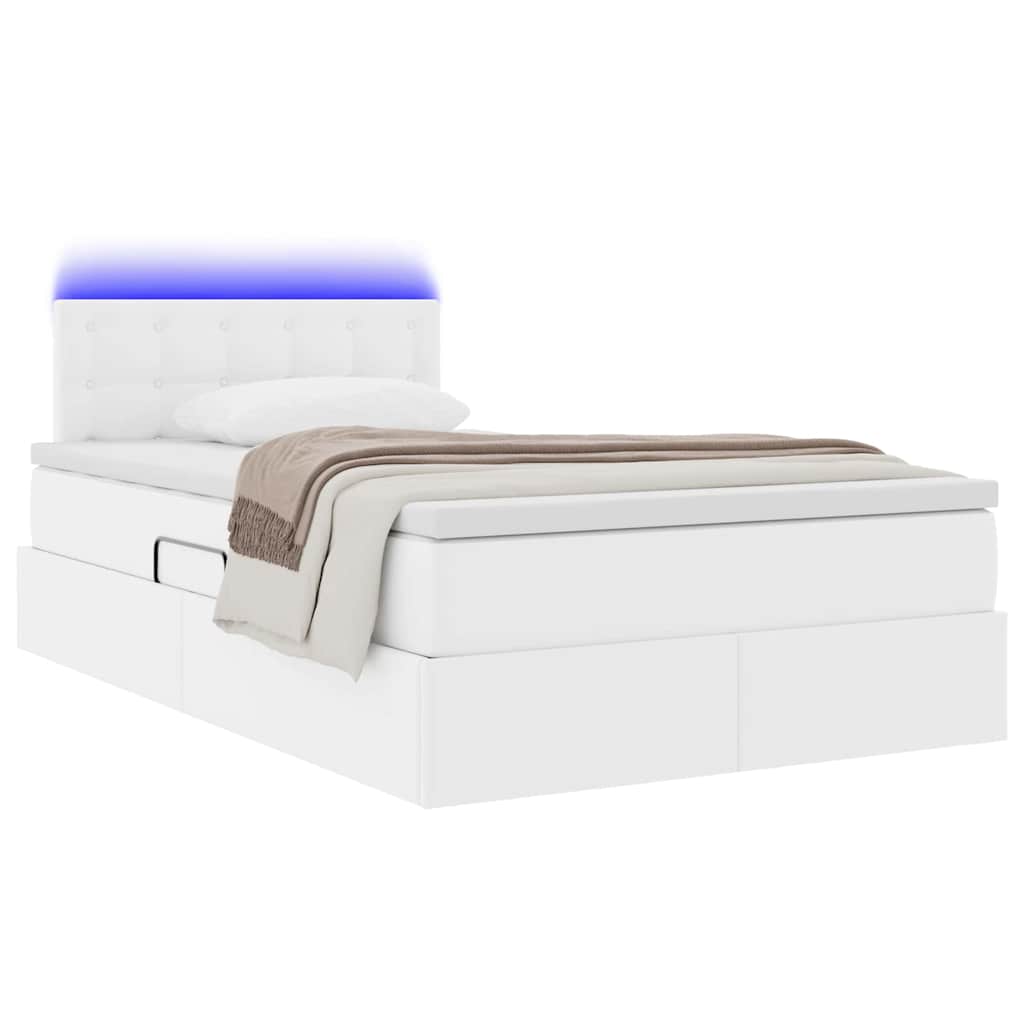 Ágy tárolóval és LED lámpával Tiszta Fehér 120 x 200 cm Műbőr