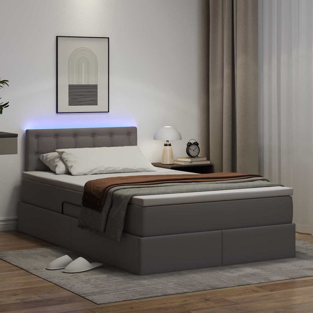 Ágy tárolóval és LED lámpával leddel Szürke 120 x 200 cm Műbőr