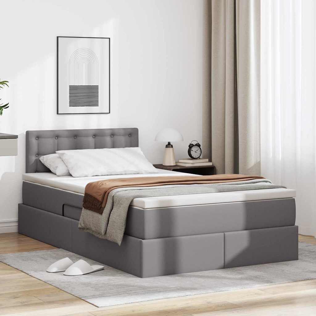 Ágy tárolóval és LED lámpával leddel Szürke 120 x 200 cm Műbőr