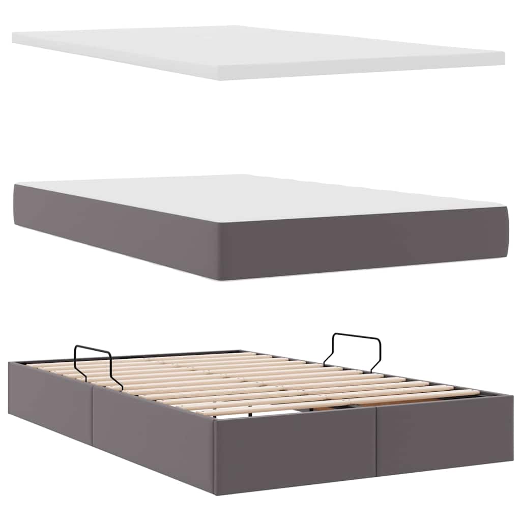 Ágy tárolóval és LED lámpával leddel Szürke 120 x 200 cm Műbőr