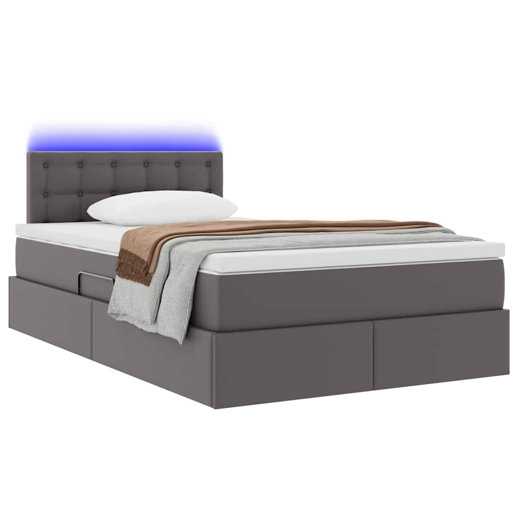 Ágy tárolóval és LED lámpával leddel Szürke 120 x 200 cm Műbőr