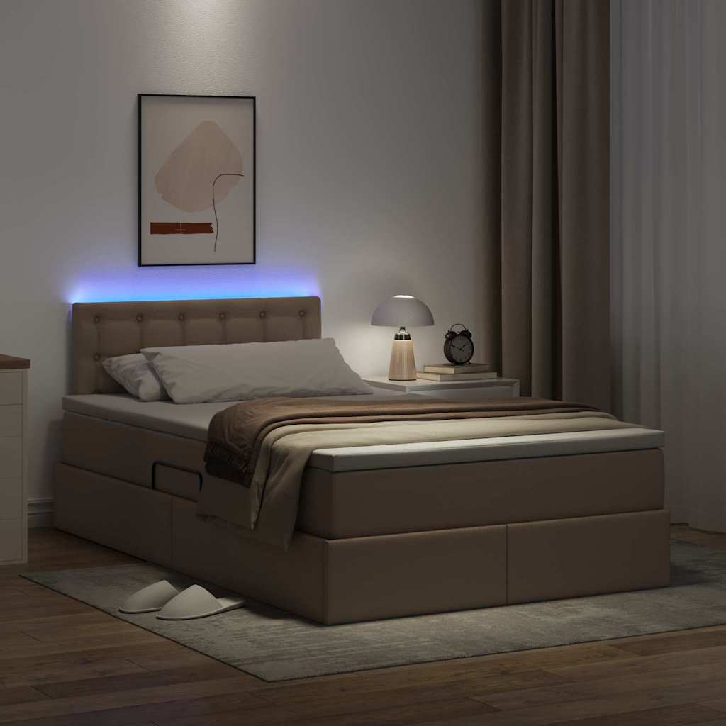 Ágy tárolóval és LED lámpával tárolóval Kávé 120 x 200 cm Műbőr