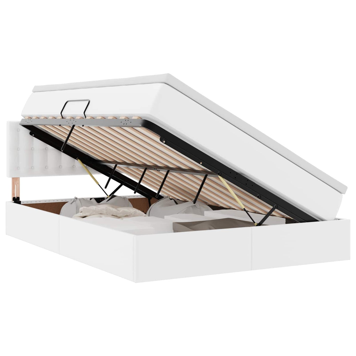Ágy tárolóval és LED lámpával Tiszta Fehér 140 x 190 cm Műbőr
