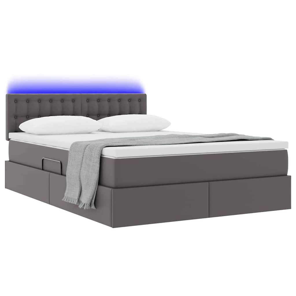 Ágy tárolóval és LED lámpával leddel Szürke 140 x 190 cm Műbőr