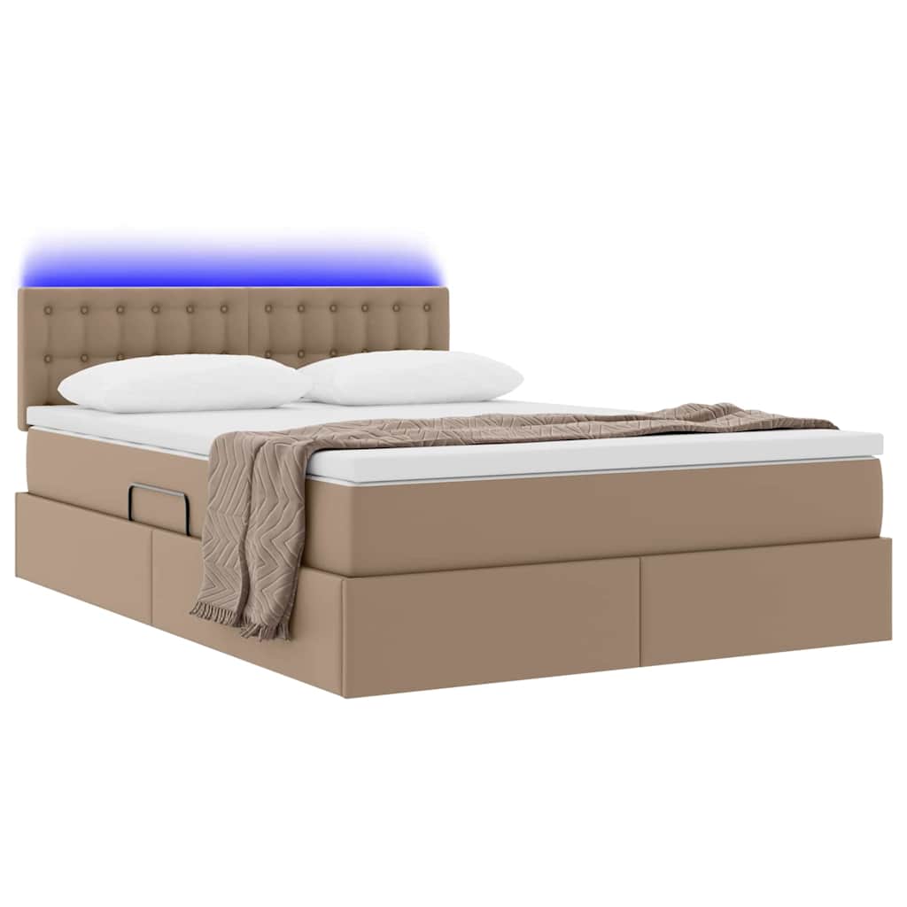 Ágy tárolóval és LED lámpával matracmal Kávé 140 x 190 cm Műbőr