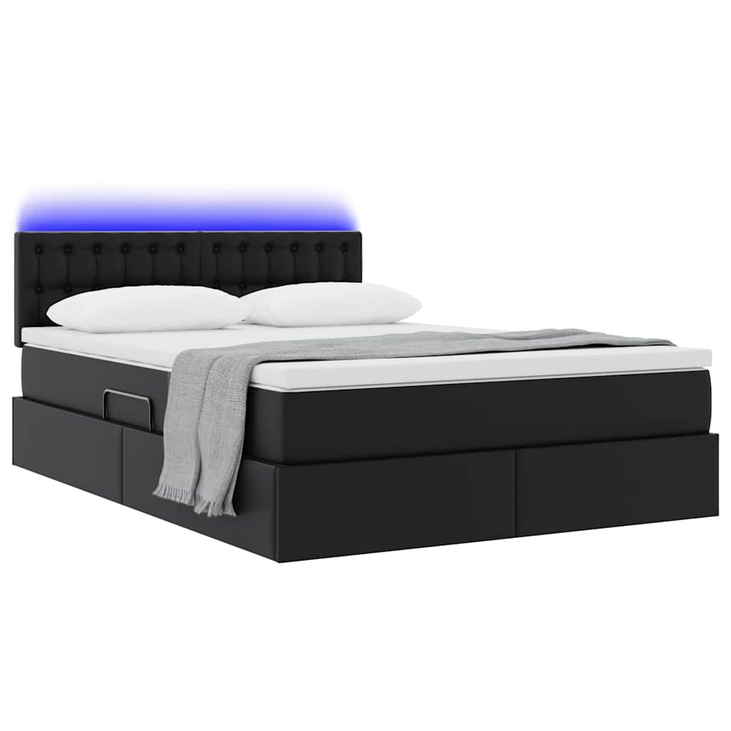 Ágy tárolóval és LED lámpával leddel Fekete 140 x 200 cm Műbőr