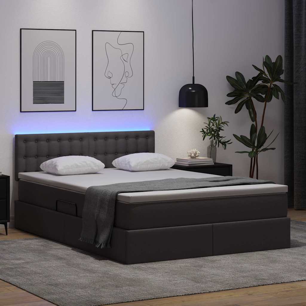 Ágy tárolóval és LED lámpával leddel Szürke 140 x 200 cm Műbőr