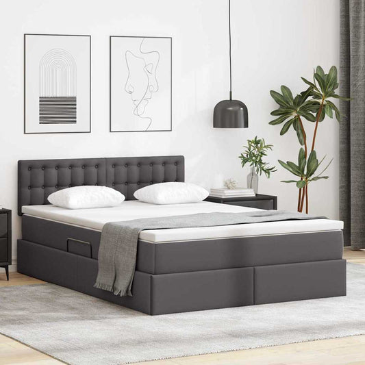 Ágy tárolóval és LED lámpával leddel Szürke 140 x 200 cm Műbőr