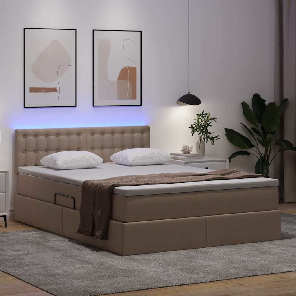 Ágy tárolóval és LED lámpával matracmal Kávé 140 x 200 cm Műbőr