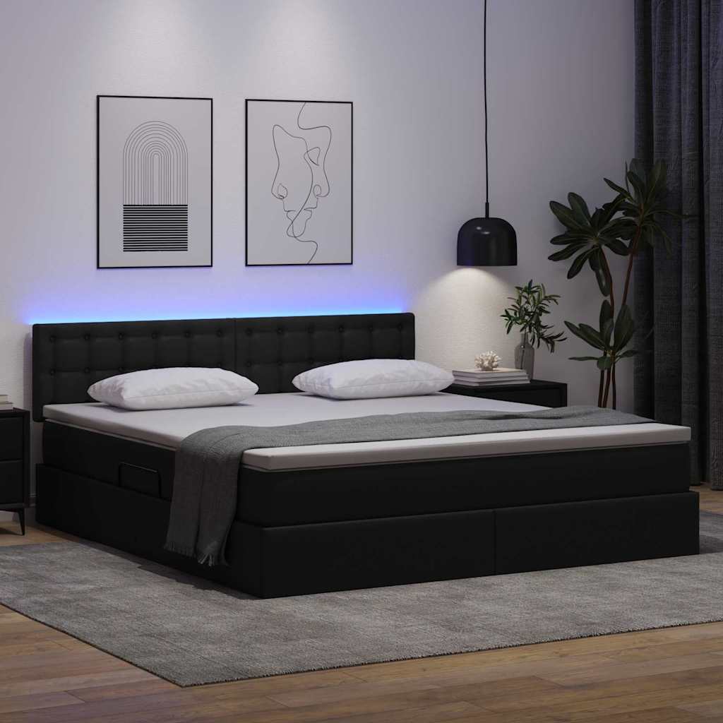 Ágy tárolóval és LED lámpával leddel Fekete 160 x 200 cm Műbőr
