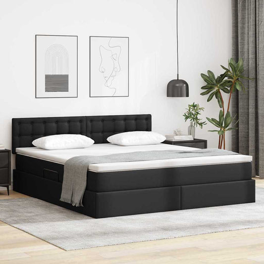 Ágy tárolóval és LED lámpával leddel Fekete 160 x 200 cm Műbőr