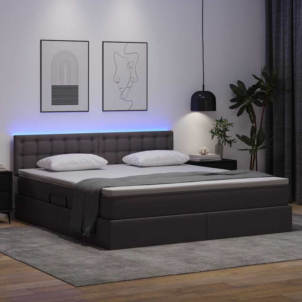 Ágy tárolóval és LED lámpával leddel Szürke 160 x 200 cm Műbőr