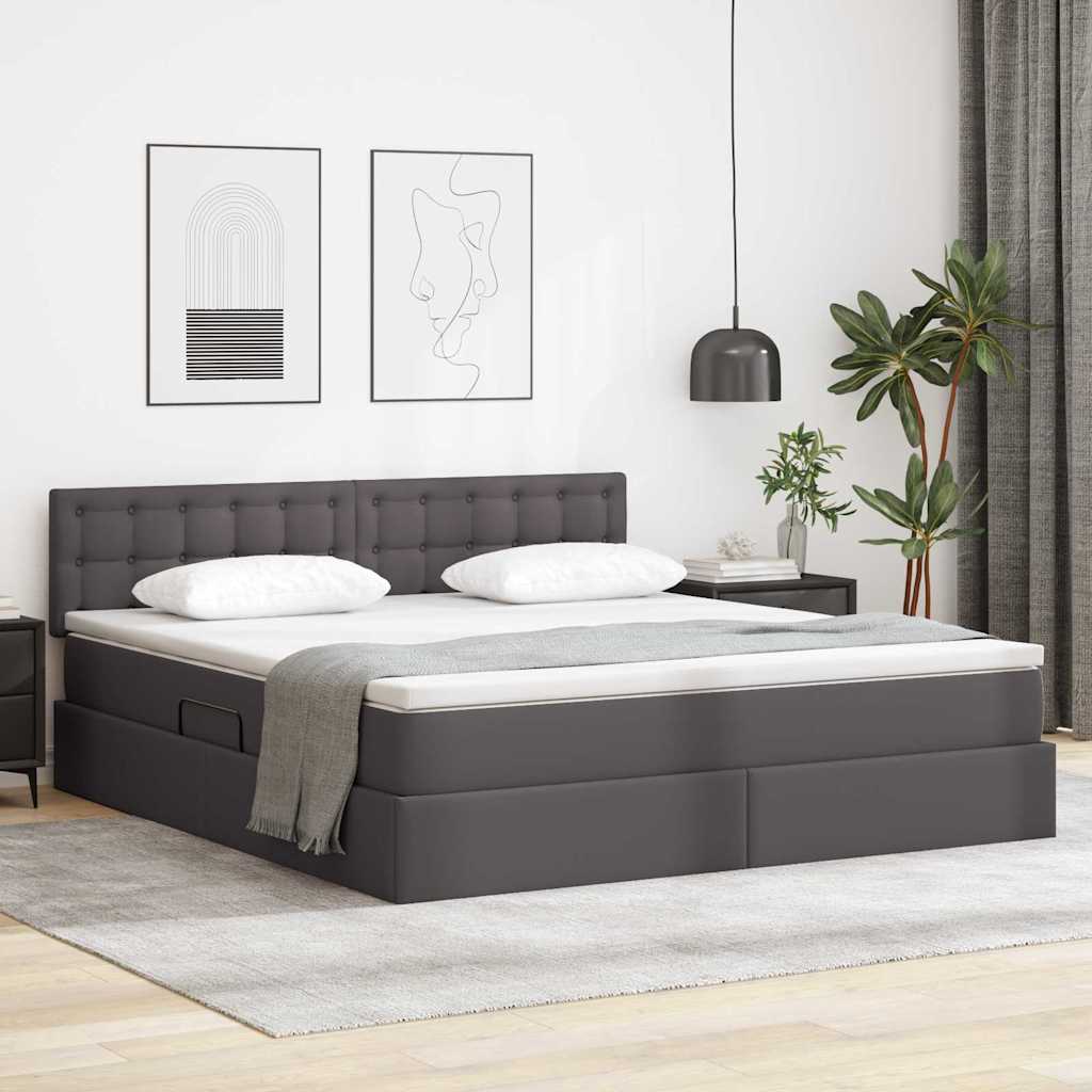 Ágy tárolóval és LED lámpával leddel Szürke 160 x 200 cm Műbőr