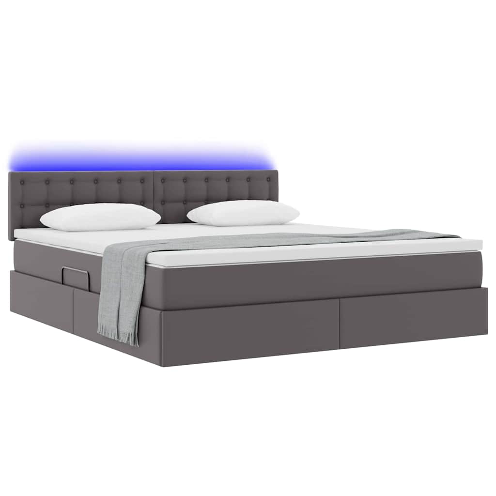 Ágy tárolóval és LED lámpával leddel Szürke 160 x 200 cm Műbőr