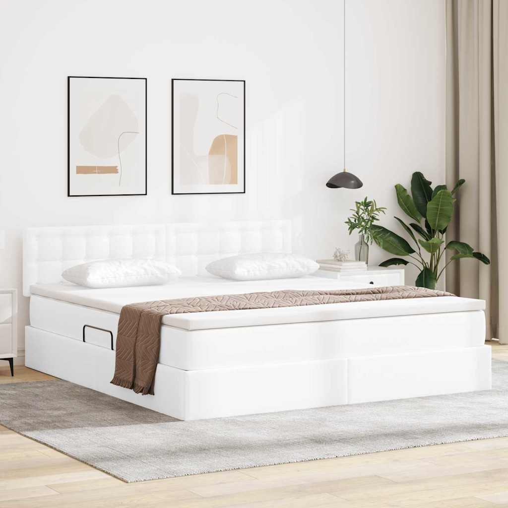 Ágy tárolóval és LED lámpával Tiszta Fehér 180 x 200 cm Műbőr
