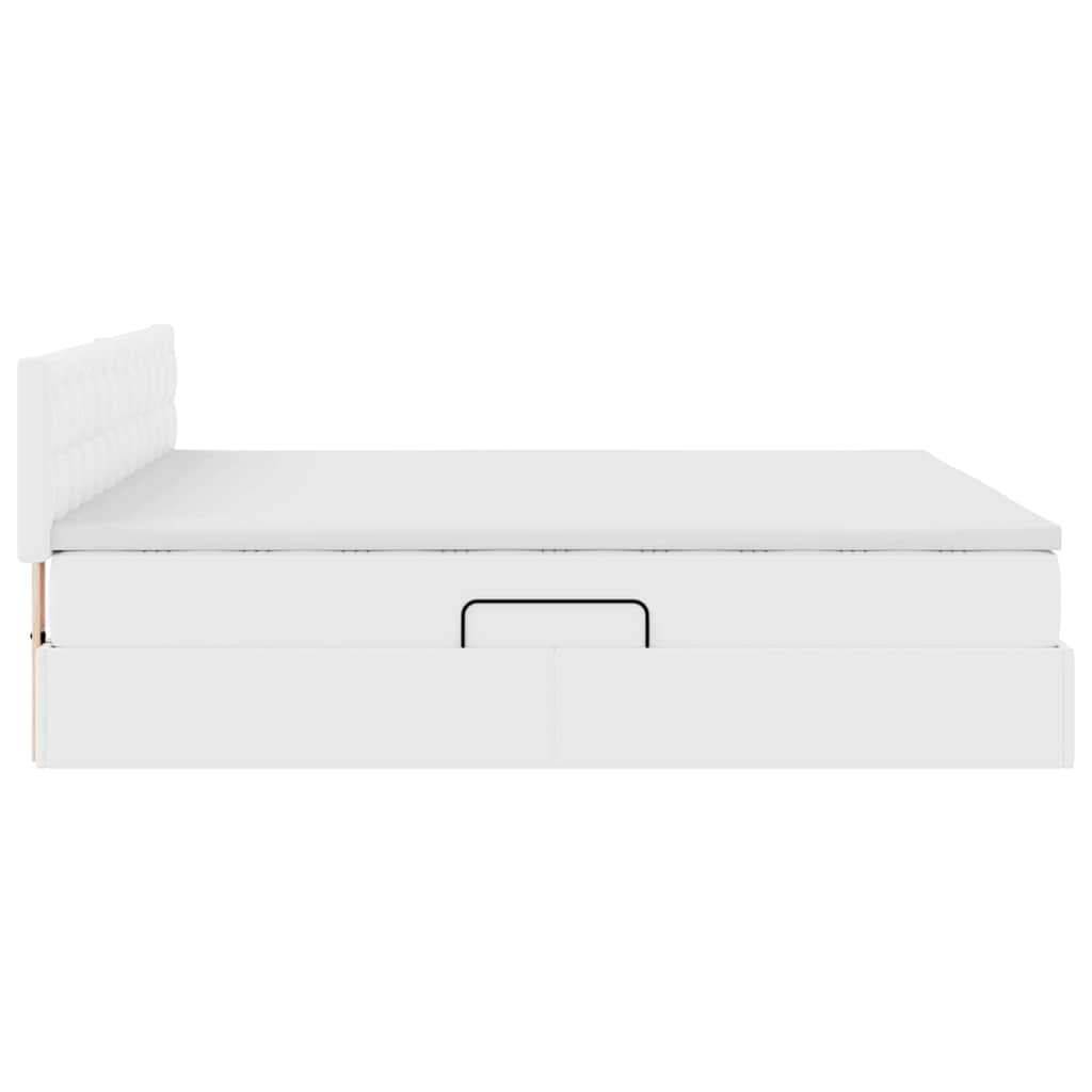 Ágy tárolóval és LED lámpával Tiszta Fehér 180 x 200 cm Műbőr