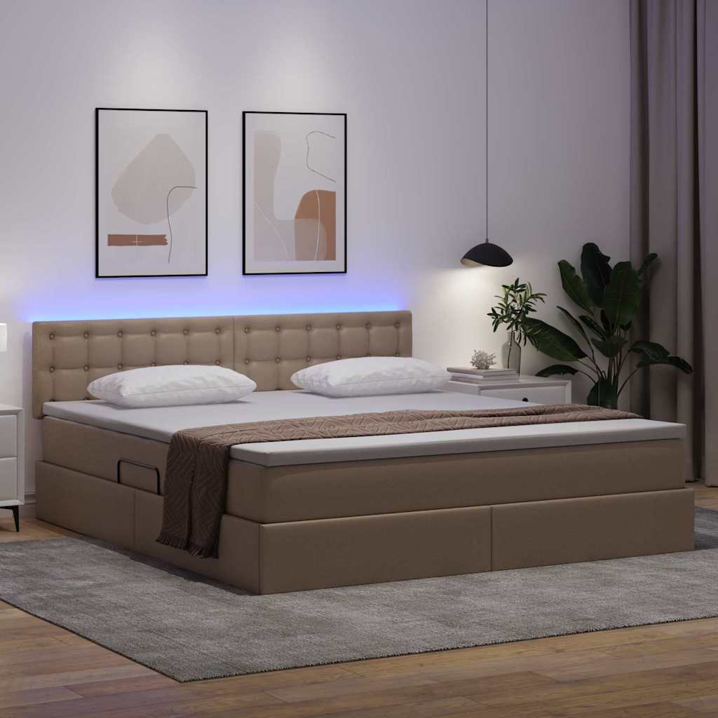 Ágy tárolóval és LED lámpával matracmal Kávé 180 x 200 cm Műbőr