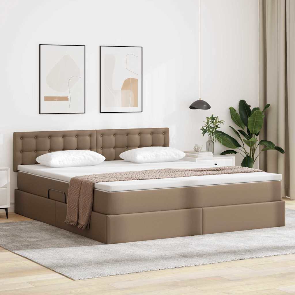 Ágy tárolóval és LED lámpával matracmal Kávé 180 x 200 cm Műbőr