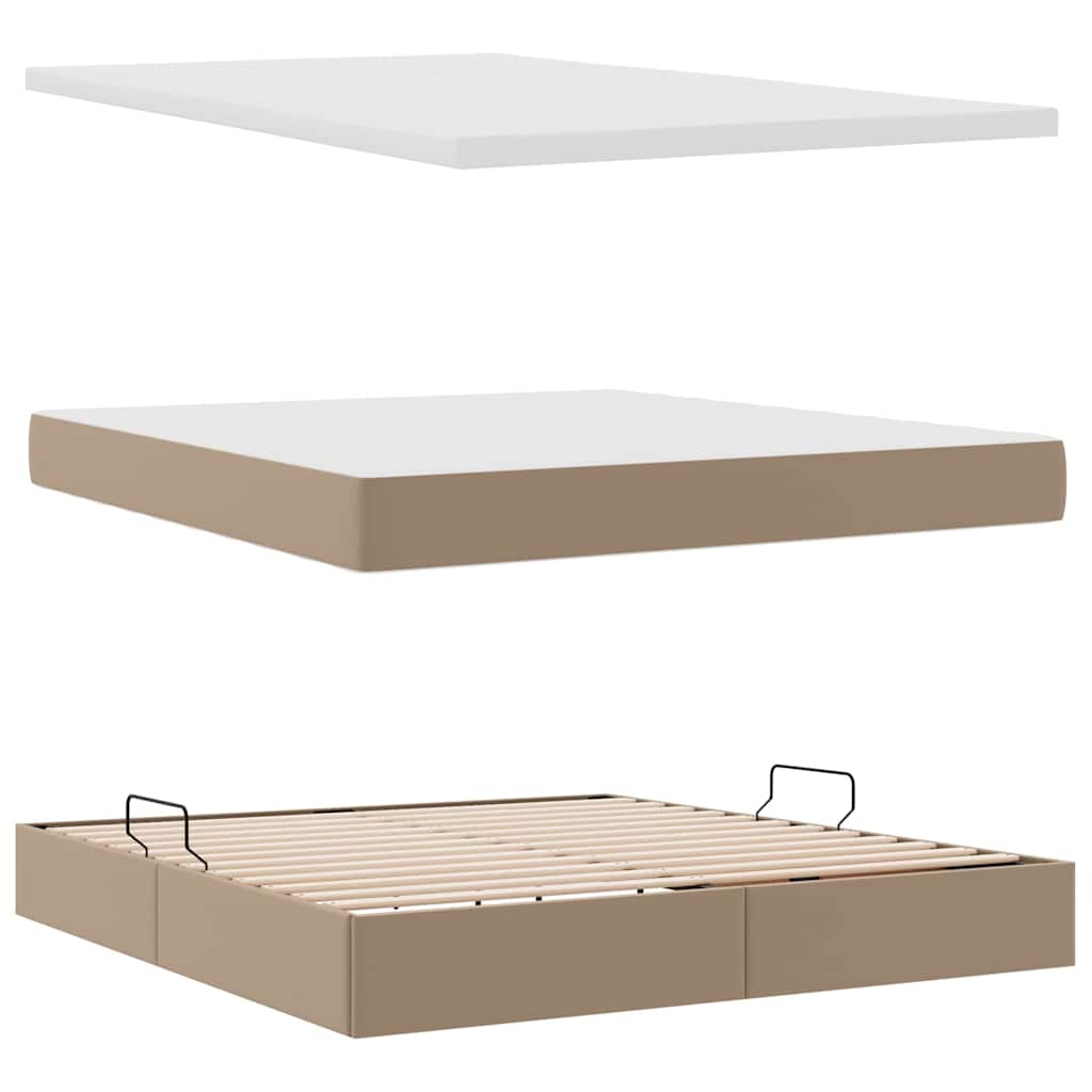 Ágy tárolóval és LED lámpával matracmal Kávé 180 x 200 cm Műbőr