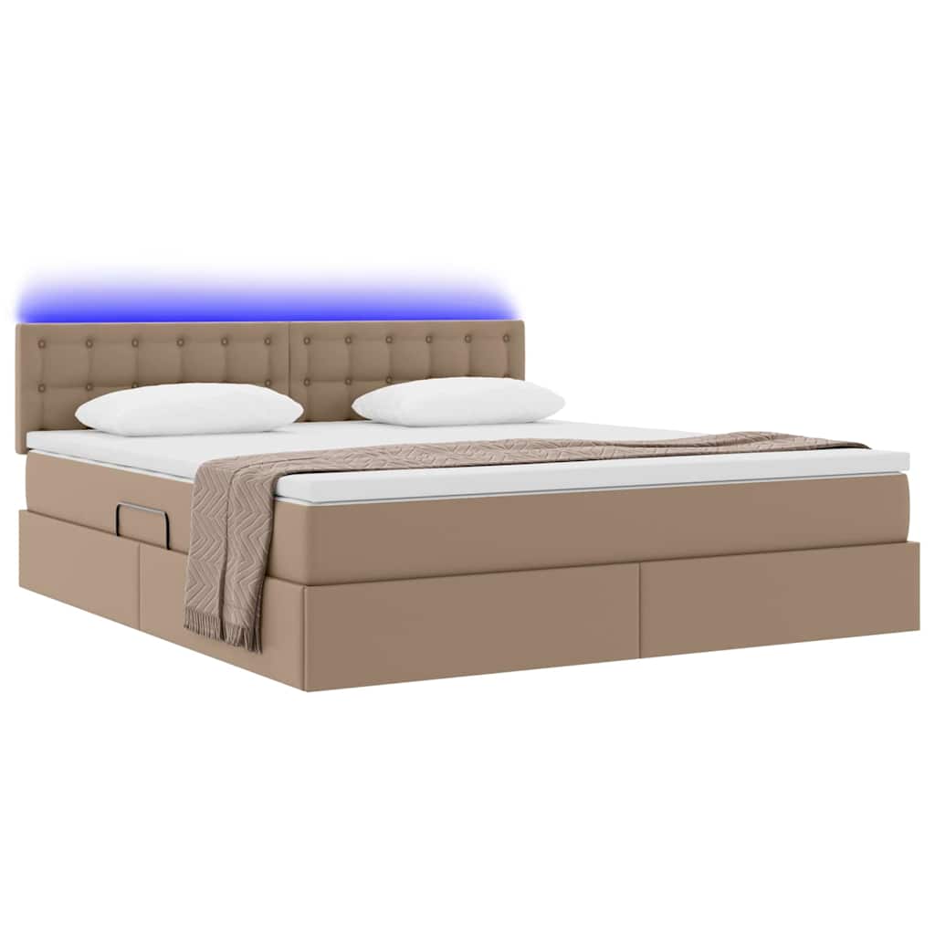 Ágy tárolóval és LED lámpával matracmal Kávé 180 x 200 cm Műbőr