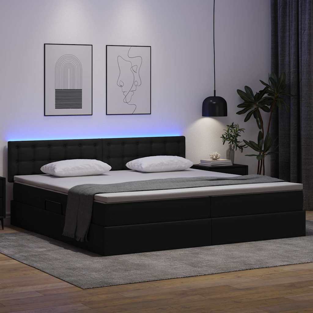 Ágy tárolóval és LED lámpával Világosszürke 200 x 200 cm Műbőr
