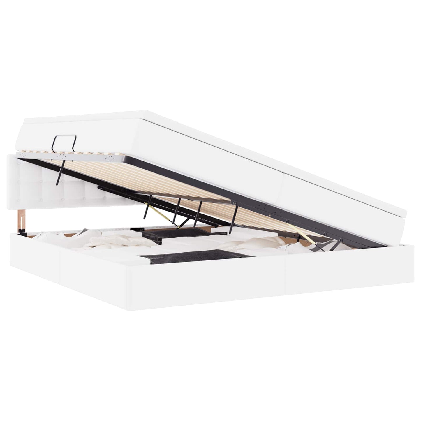 Ágy tárolóval és LED lámpával Világosszürke 200 x 200 cm Műbőr