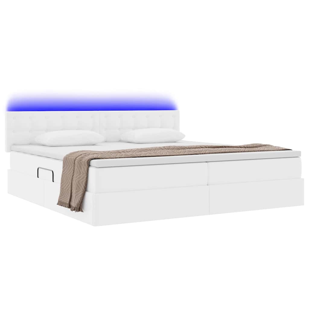 Ágy tárolóval és LED lámpával Világosszürke 200 x 200 cm Műbőr