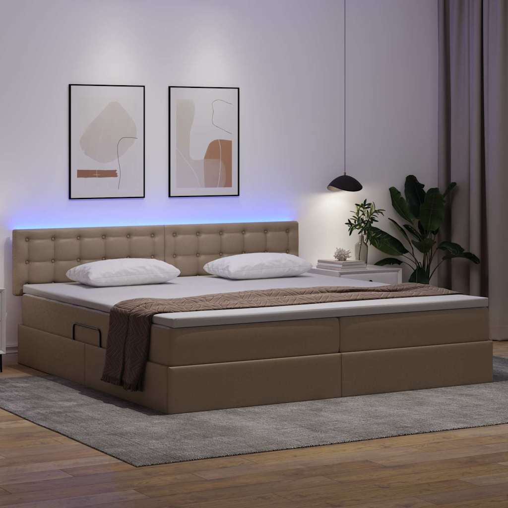 Ágy tárolóval és LED lámpával Világosszürke 200 x 200 cm Műbőr