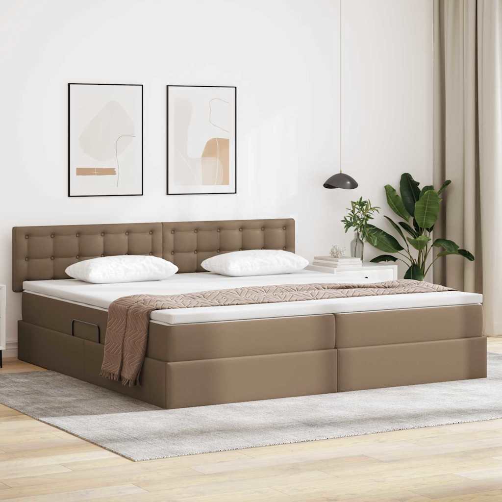 Ágy tárolóval és LED lámpával Világosszürke 200 x 200 cm Műbőr