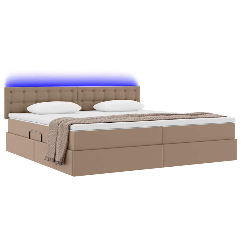 Ágy tárolóval és LED lámpával Világosszürke 200 x 200 cm Műbőr