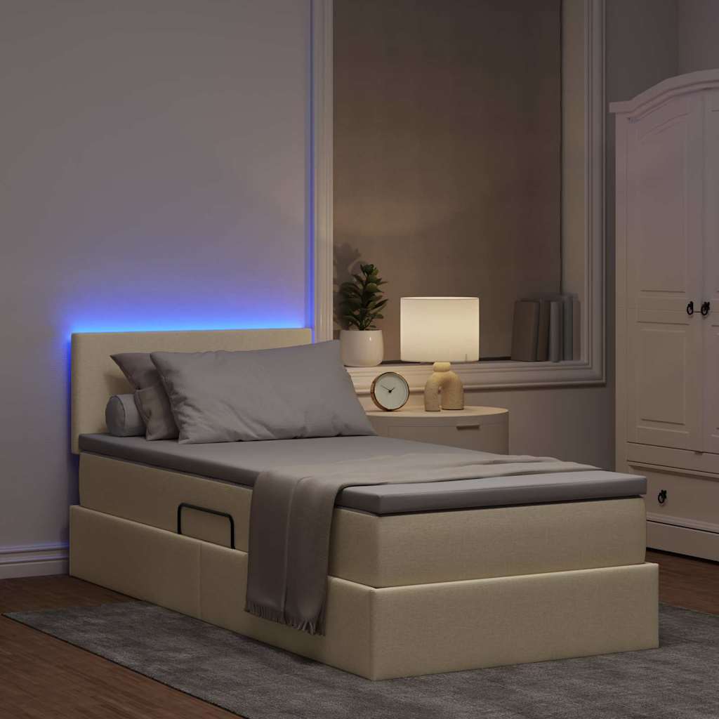 LED tárolós ágy matraccal Krém 90 x 190 cm Szövet