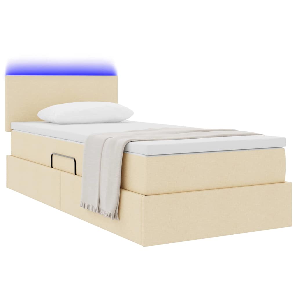 LED tárolós ágy matraccal Krém 90 x 190 cm Szövet
