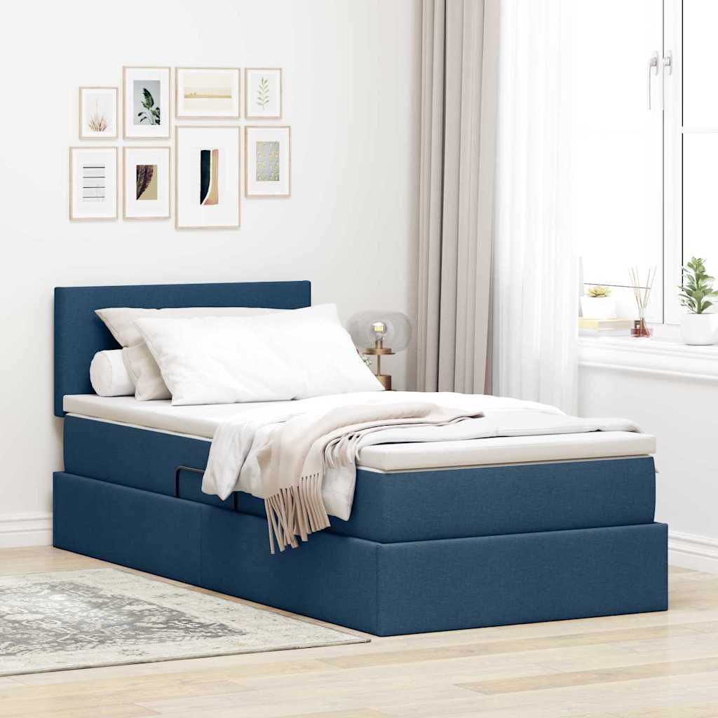 LED tárolós ágy matraccal Kék 90 x 190 cm Szövet