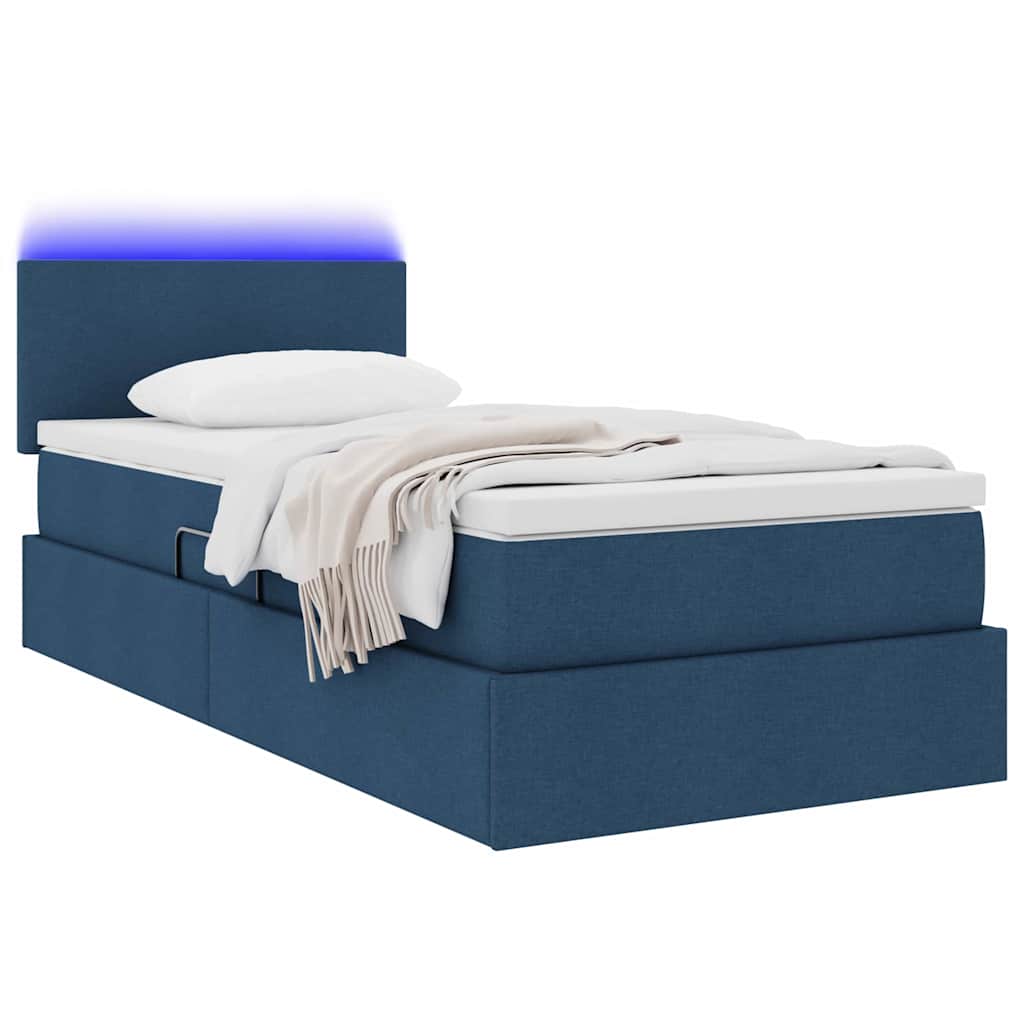 LED tárolós ágy matraccal Kék 90 x 190 cm Szövet