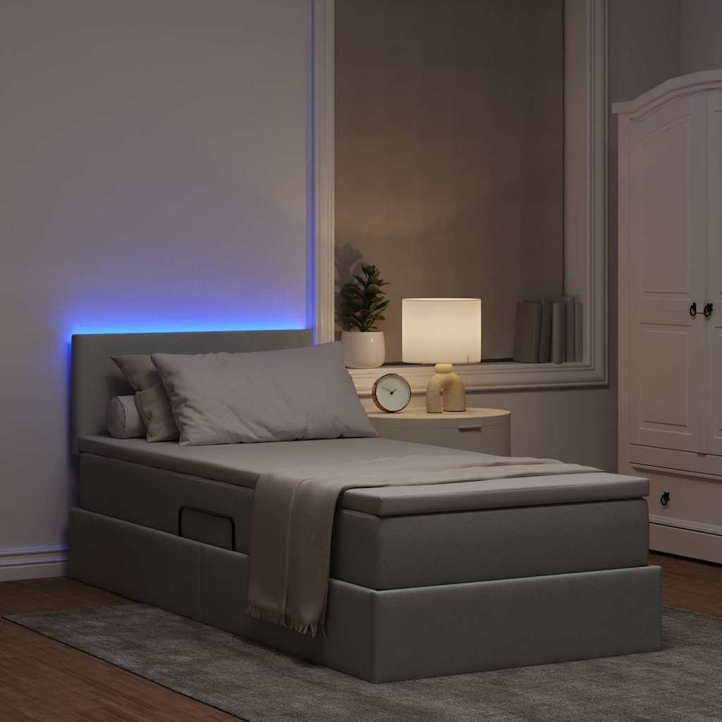 LED tárolós ágy matraccal Világosszürke 90 x 200 cm Szövet