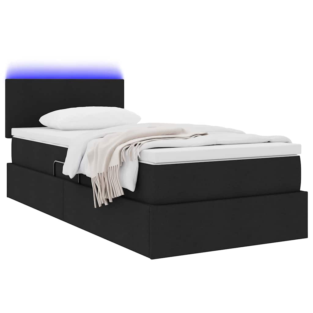 LED tárolós ágy matraccal Fekete 90 x 200 cm Szövet
